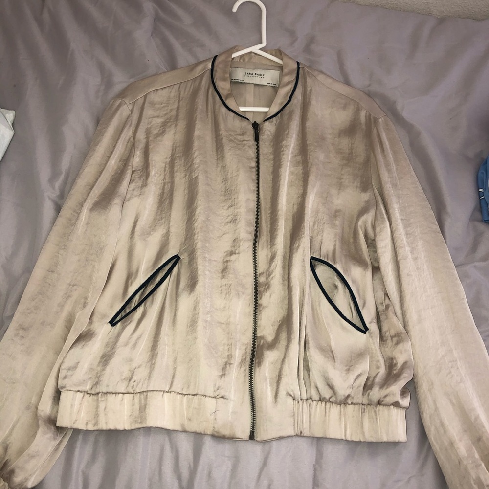 Zara Silk Cream Bombers Jacket
